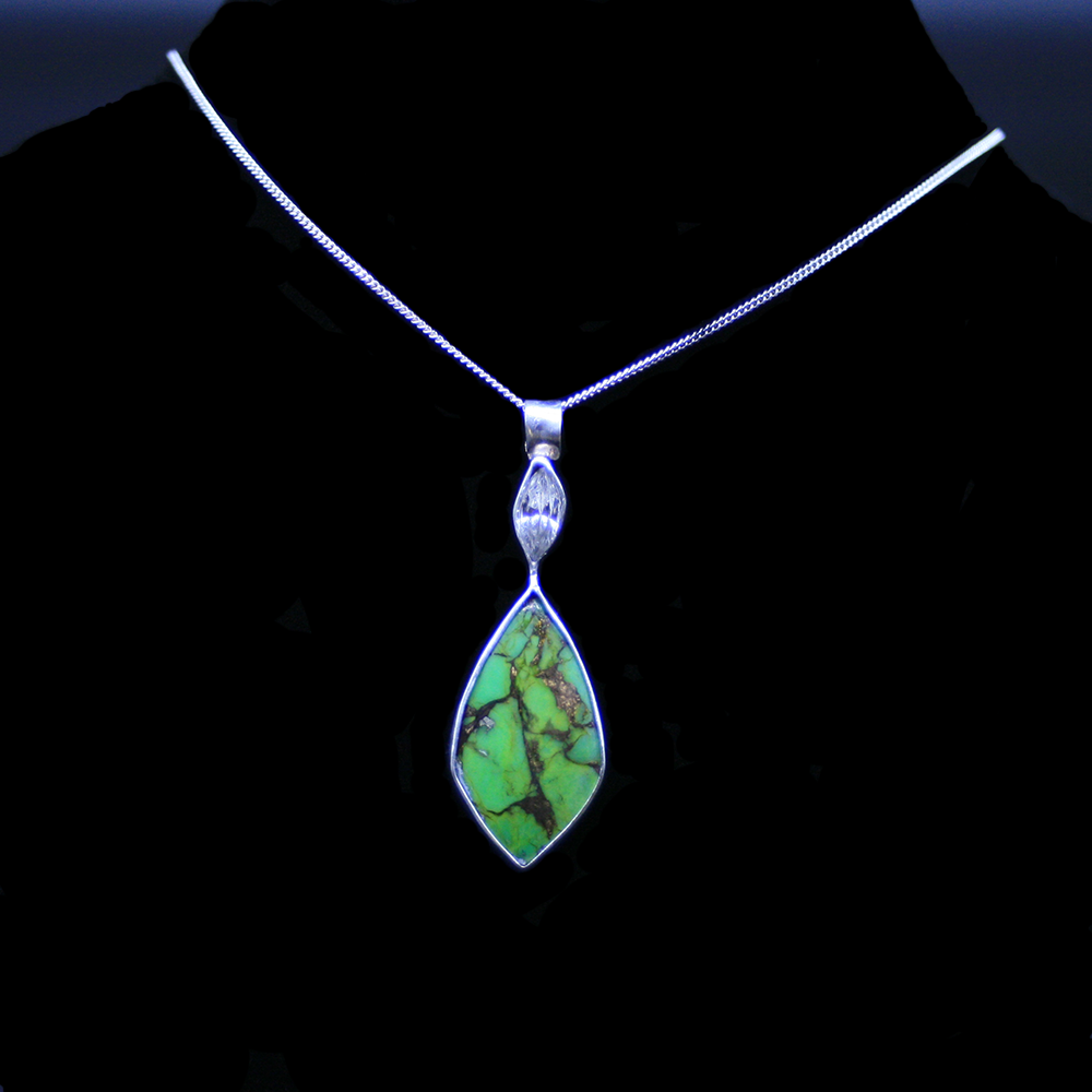 Stunning Green and Copper Gemstone Pendant with Swarovski Marquis