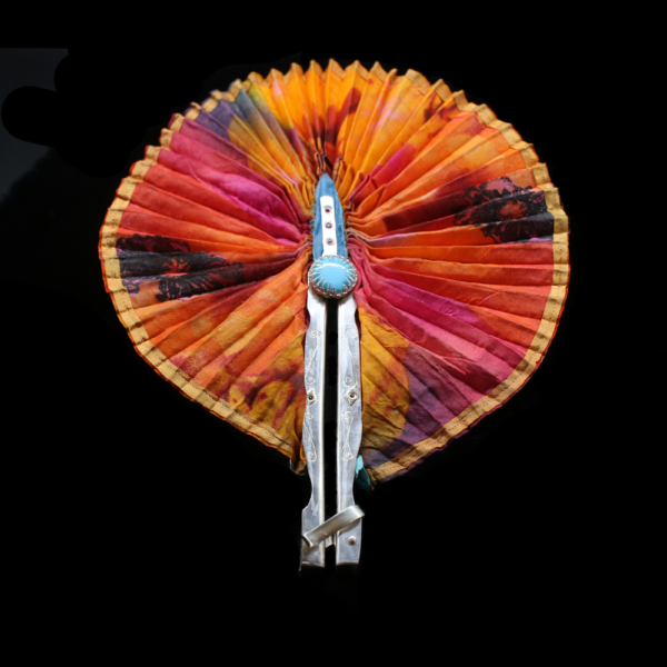 Pure Silk Pattern Handheld Fan w/ Swarovski Gemstones
